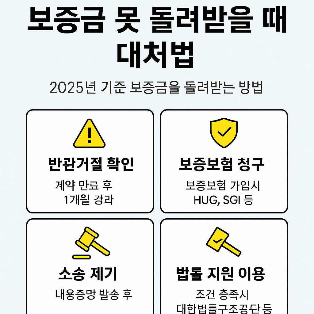 한국 보증금을 못 돌려받았을 때 법적 대응 순서를 요약한 2025년 기준 인포그래픽