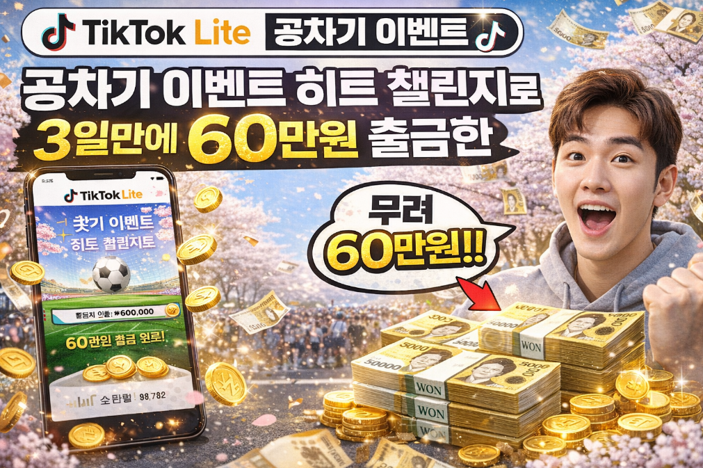 틱톡라이트 공차기 이벤트로 3일만에 60만원 벌기