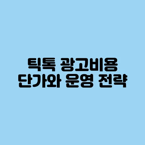 틱톡 광고비용 단가와 운영 전략