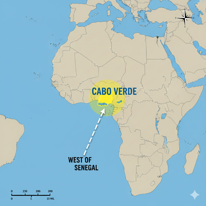 아프리카 서북부 대서양의 카보베르데 위치 지도