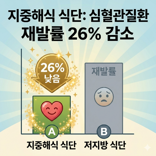 지중해식 식단, 심혈관질환 재발률 26% 감소