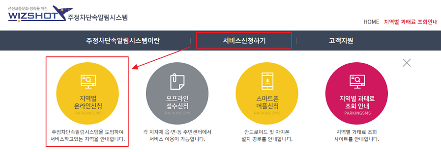 위즈샷 주정차단속알림시스템 지역별 온라인 신청