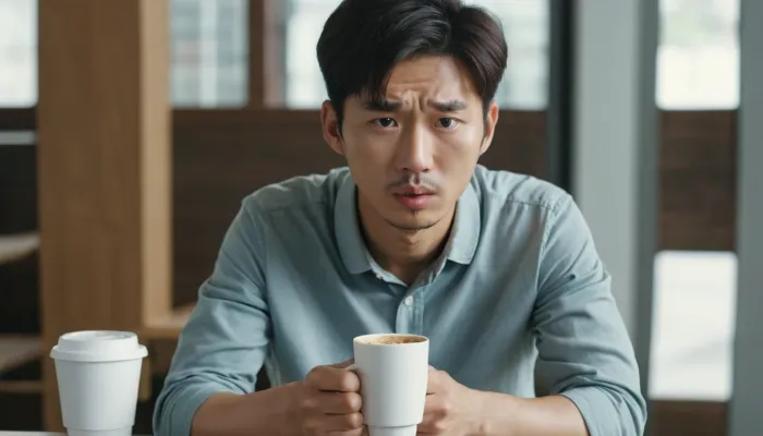 스케일링 후 뜨거운 음료를 피하는 모습