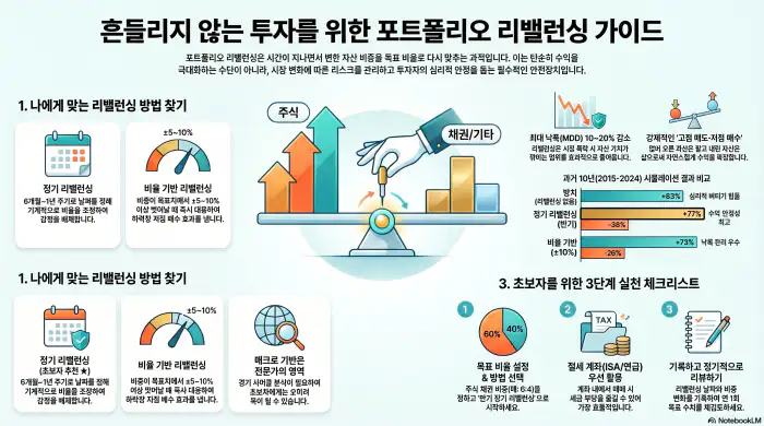 흔들리지 않는 투자를 위한 포트폴리오 리밸런싱 가이드 인포그래픽
