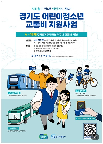 경기도 어린이 청소년 교통비 지원사업 포스터