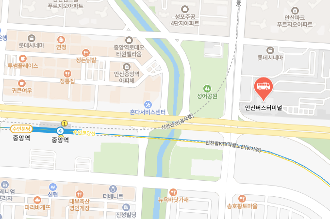 안산버스터미널 위치-지도
