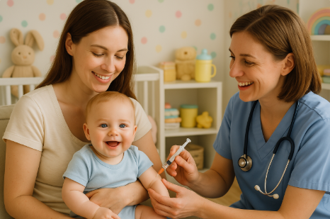 엄마와 아기와 선생님의 모습