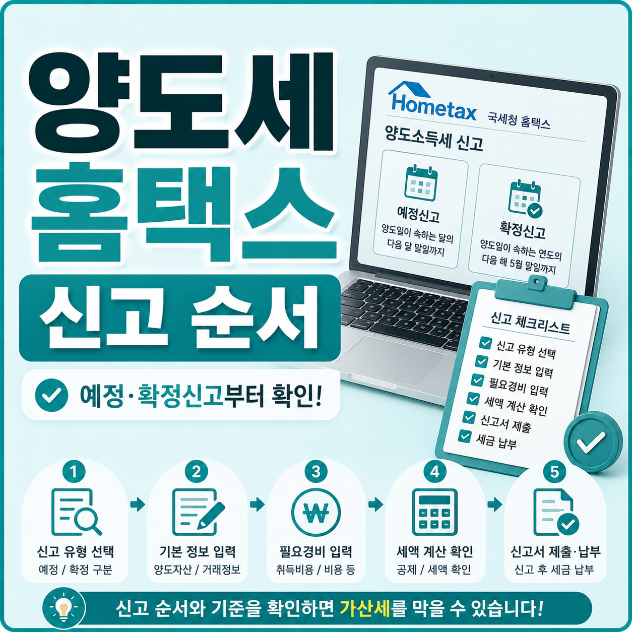양도세 홈택스 신고 순서 단계별 확인 항목 안내