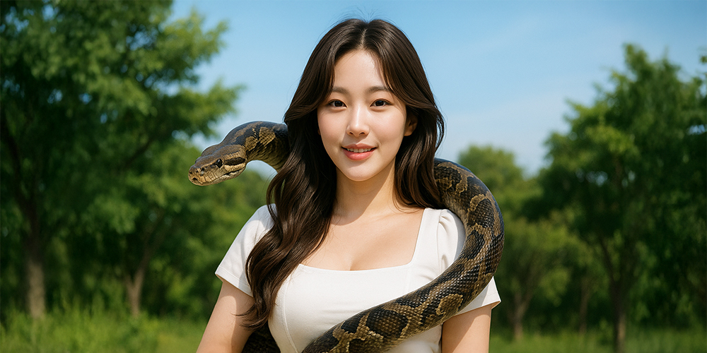 구렁이를 감고 있는 사람