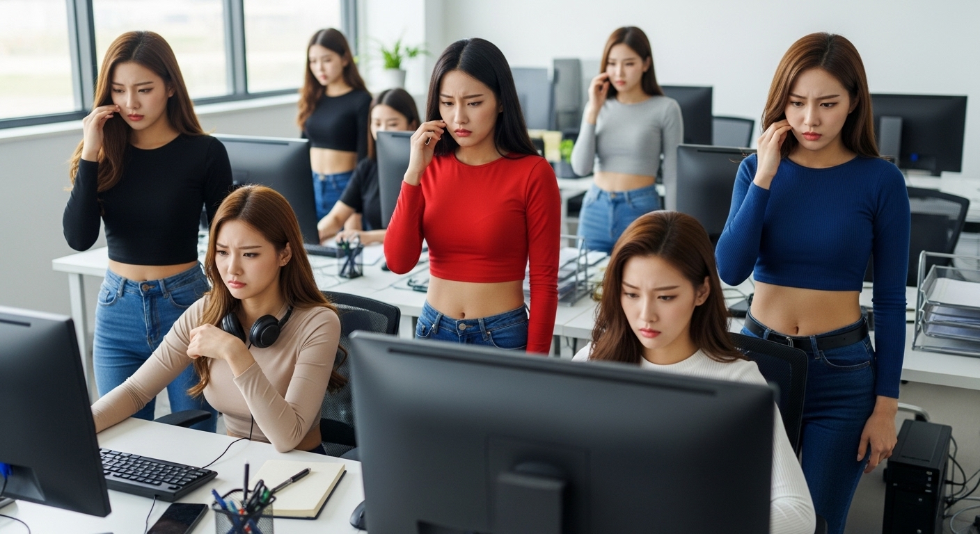 시스템 사용에 불만을 표하는 여자들