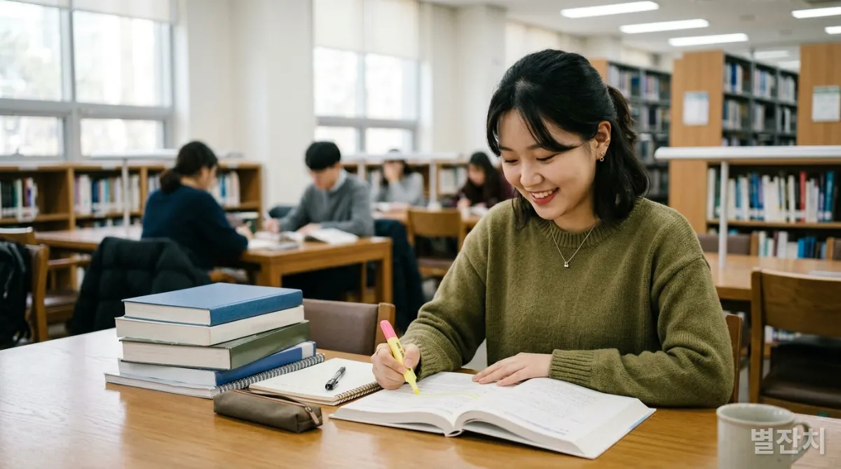 자기 효능감을 가지고 공부하는 한국인 학생의 모습