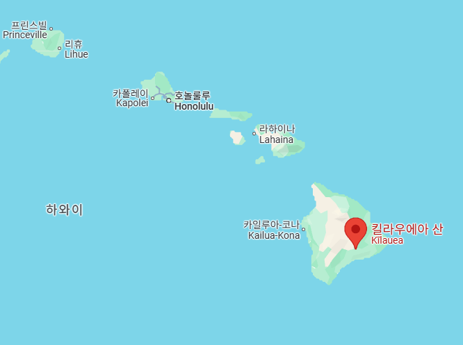 킬라우에아 산의 위치를 알 수 있는 지도