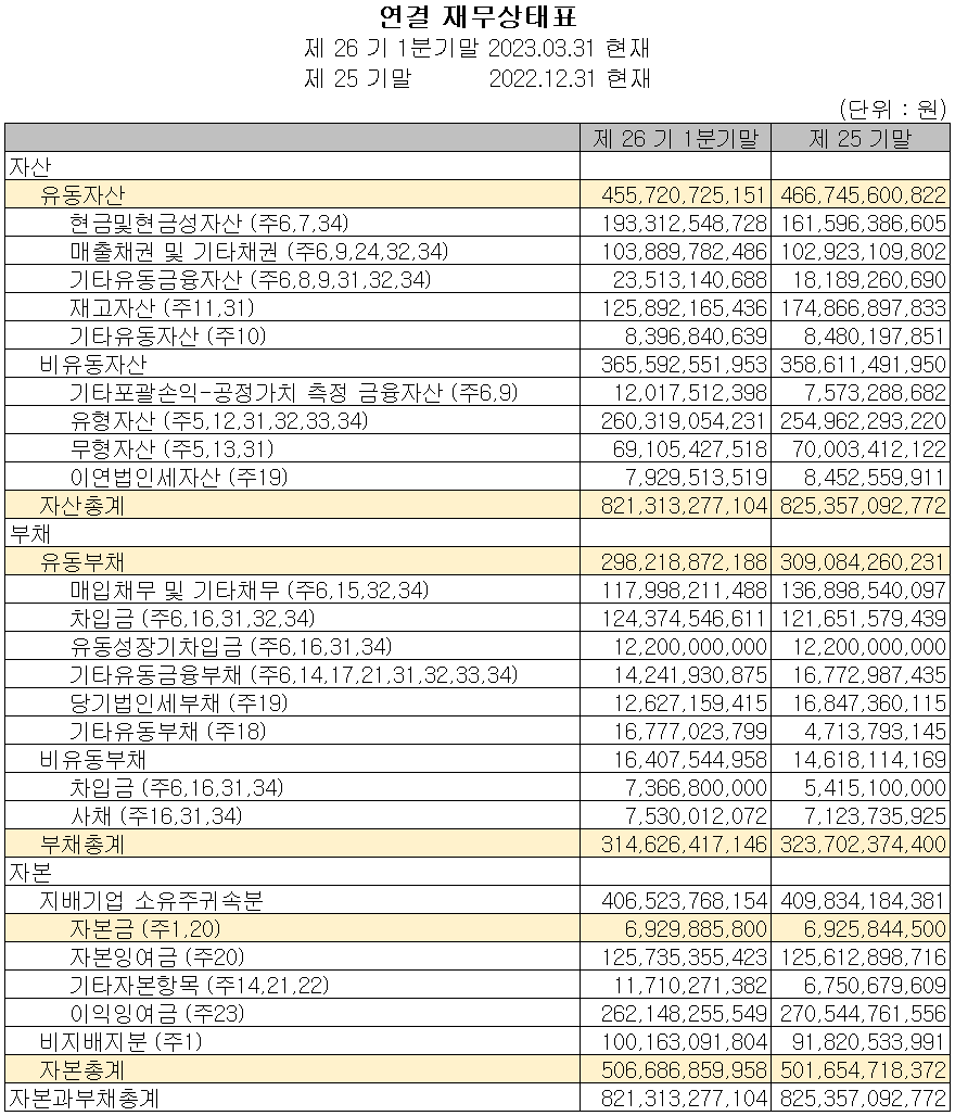 드림텍 - 재무상태표