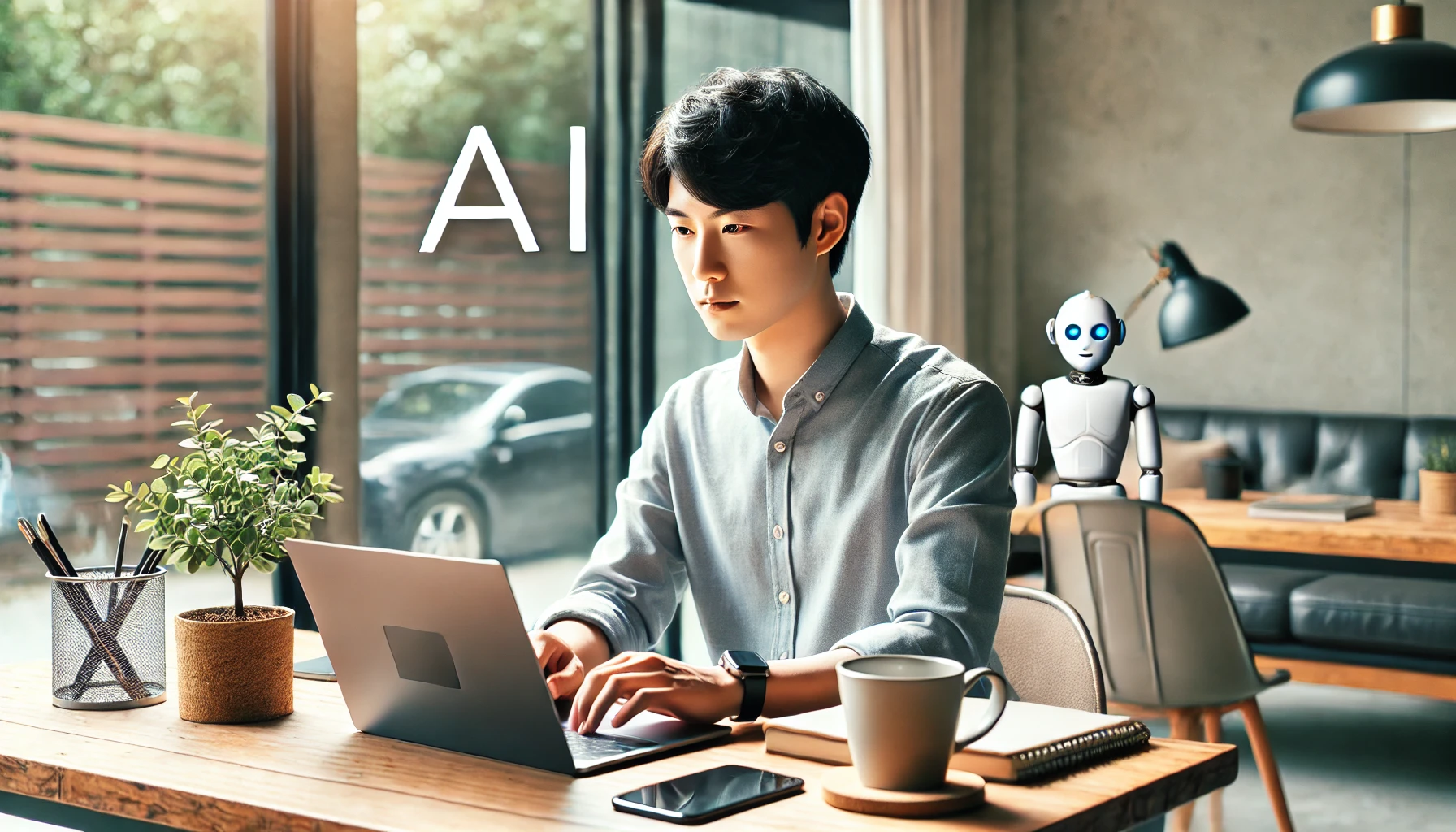 한국인 블로거가 AI 도구를 활용해 콘텐츠를 작성하는 장면