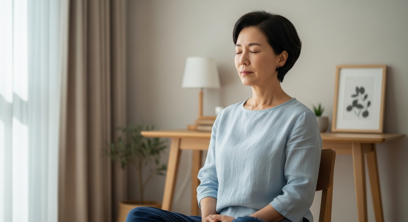 여성이 깊은 호흡 이완법 실천하는 모습