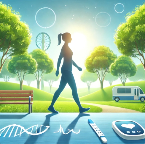 식사 후 혈당 안정화를 위한 걷기 장면