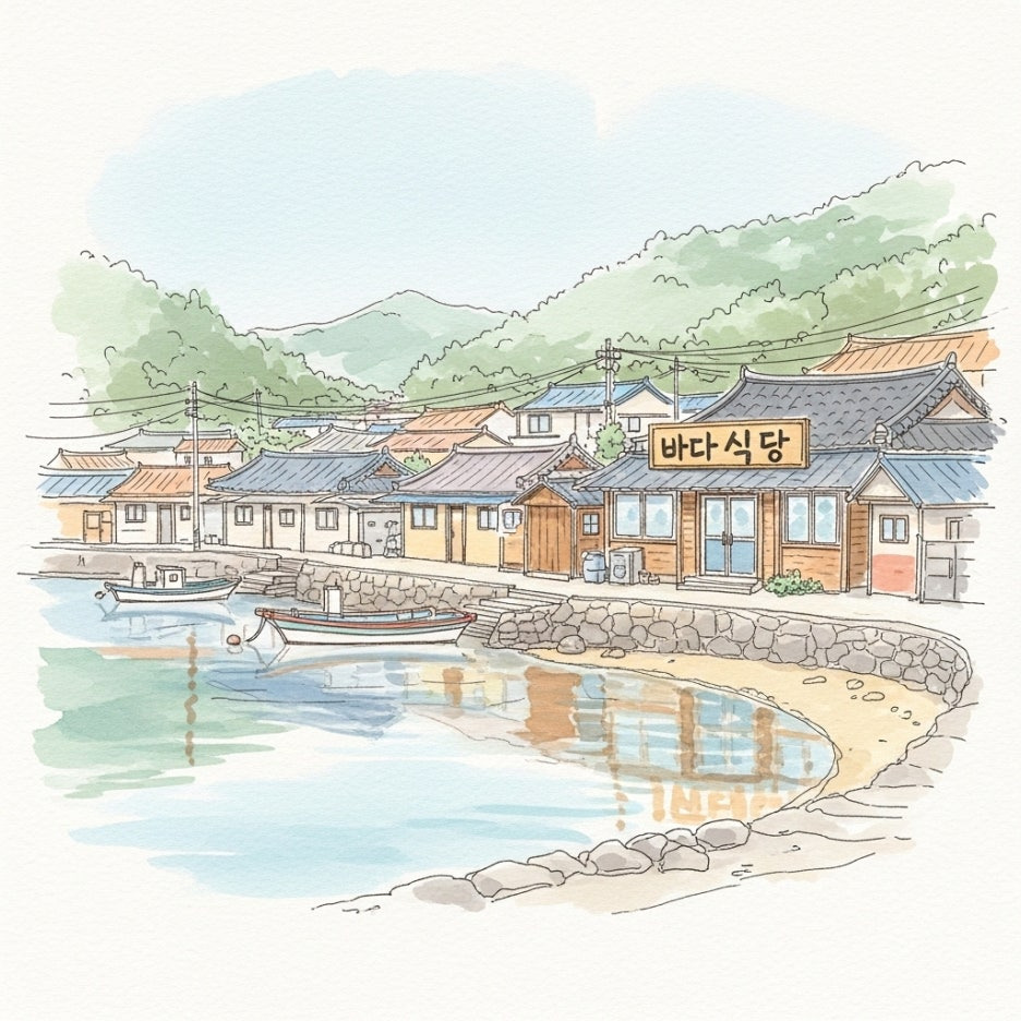 평화로운 영덕 바닷가 마을의 작은 식당 풍경