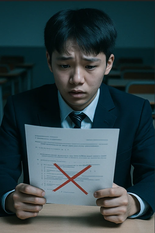 충격적인 시험 결과를 받은 학생의 모습