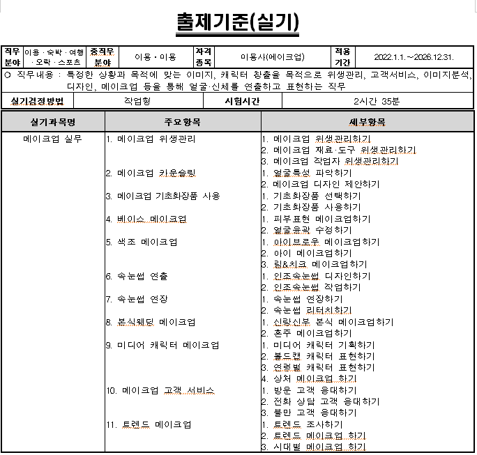 출제기준 실기