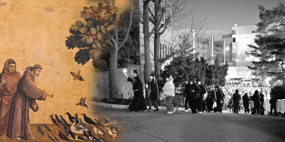 응원봉 든 수사님