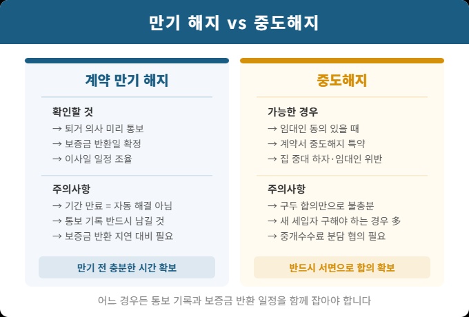 전세 계약 만기 해지와 중도해지 조건 확인 항목 비교 안내