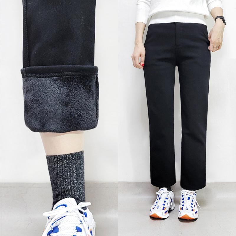 융기모 밴딩 세미 와이드 일자 팬츠 융털 겨울 슬랙스