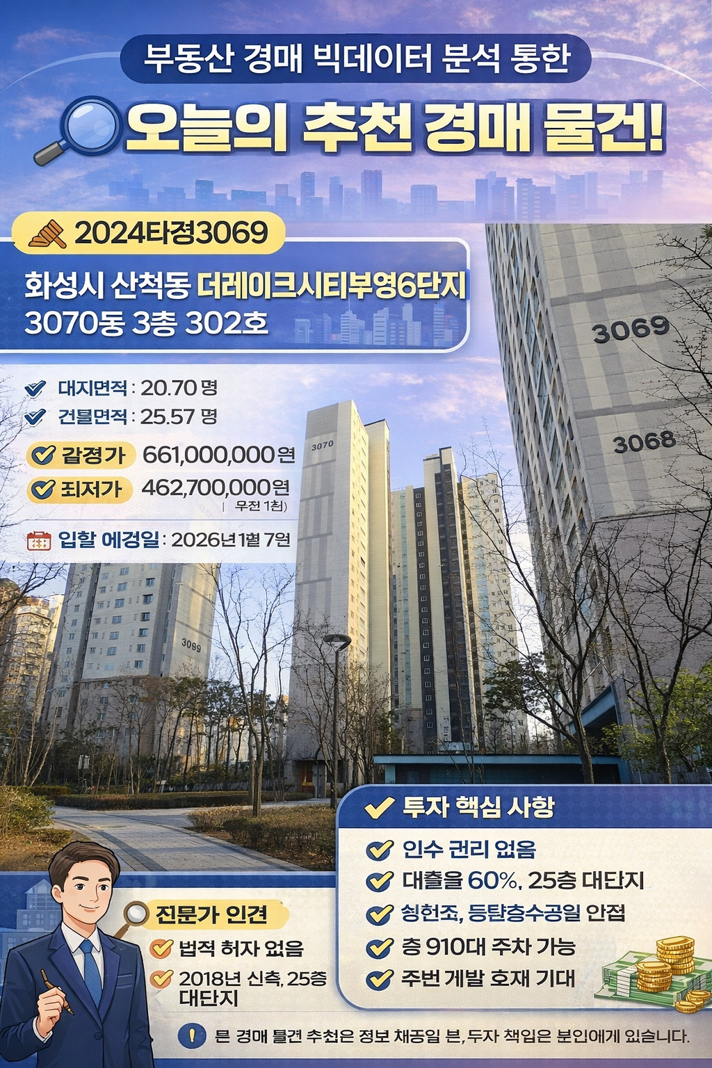 동탄 호수공원 인접 아파트 경매 분석｜2024타경3069