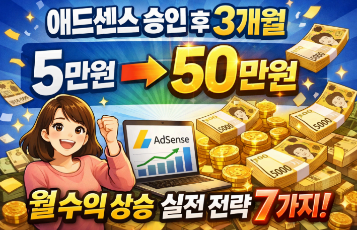 "애드센스 승인 후 3개월, 월 5만원→50만원 만든 실전 전략 7가지"이미지사진