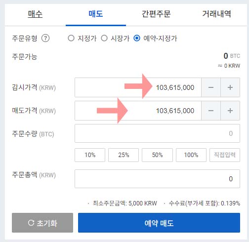 2. 감시가격과 매도가격 입력
