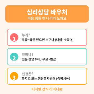 심리상담 바우처, "마음 힘들땐 나라가 도와요"