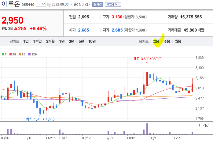이루온 일봉 차트