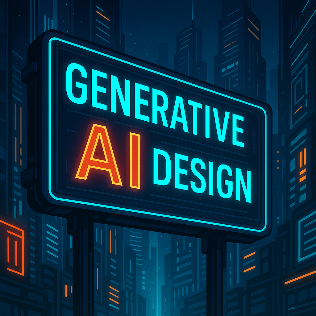 미래에는 AI디자인 중심으로 패러다임이 전환한다는 상징을 한 네온 사인 간판