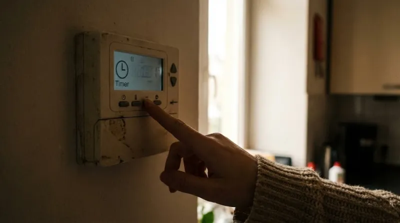 겨울철 난방비 절약을 위해 보일러 예약 모드를 설정하는 모습