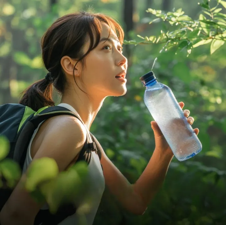 통풍 치료 목적으로 운동 중 물을 마시고 있는 사람