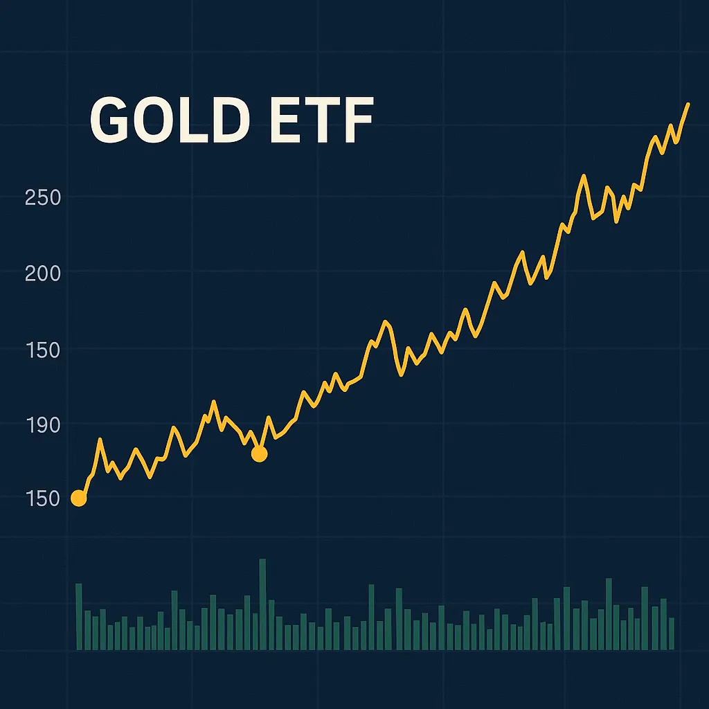 금 ETF 가격 변동을 보여주는 주식 시장 차트 이미지