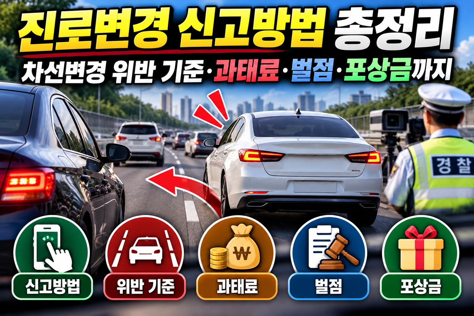 진로변경 신고방법 총정리｜차선변경 위반 기준&middot;과태료&middot;벌점&middot;포상금까지 관련 사진