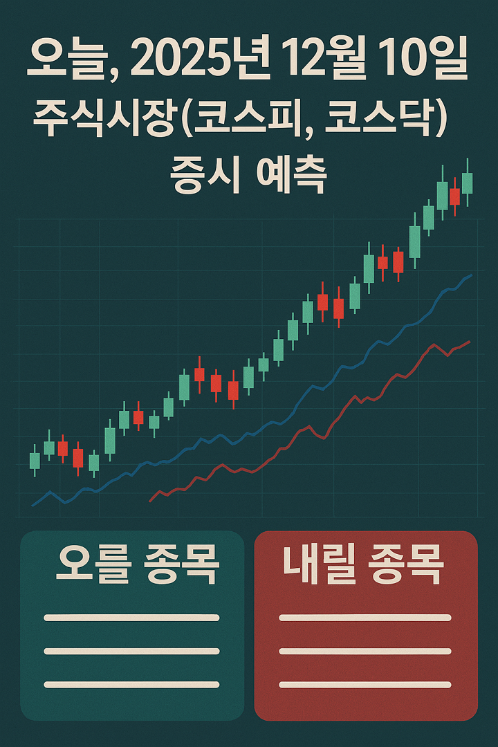 오늘, 2025년 12월 10일, 주식시장(코스피, 코스닥), 증시 예측, 오를 종목, 내릴 종목 추천