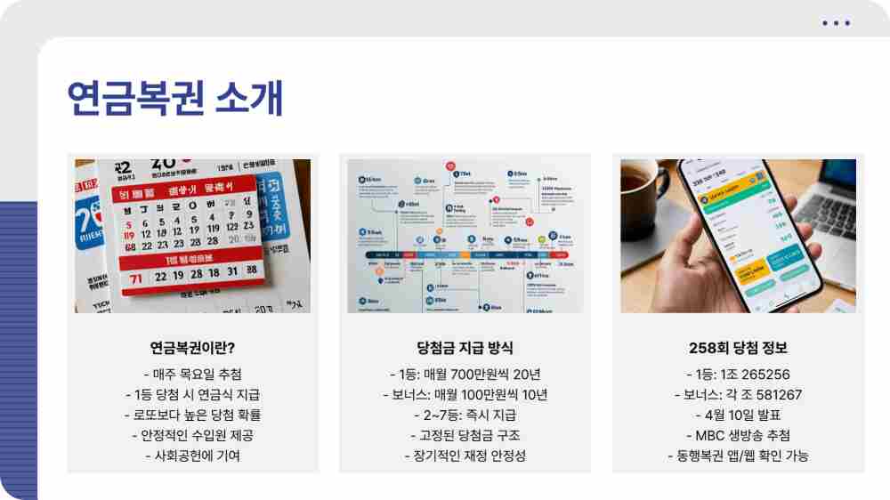 연금복권 당첨번호 258회 4월 10일 추첨 결과 확인하기