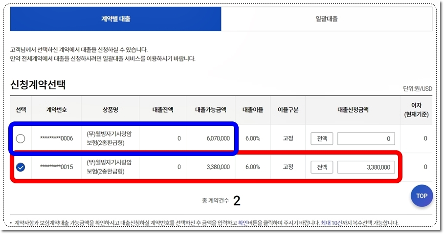 KDB생명 웰빙자기사랑암보험 보험약관대출 가능금액 3,380,000원