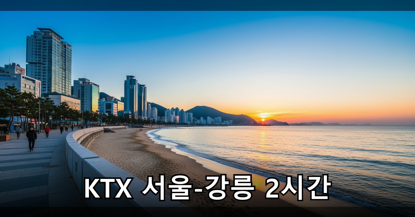 일출로 물든 정동진 바닷가 풍경