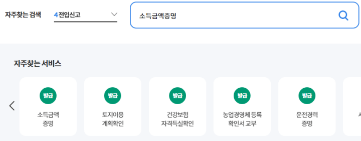 소득금액증명-검색