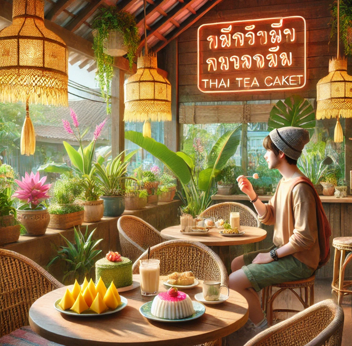 방콕에서 디저트 먹는 남자