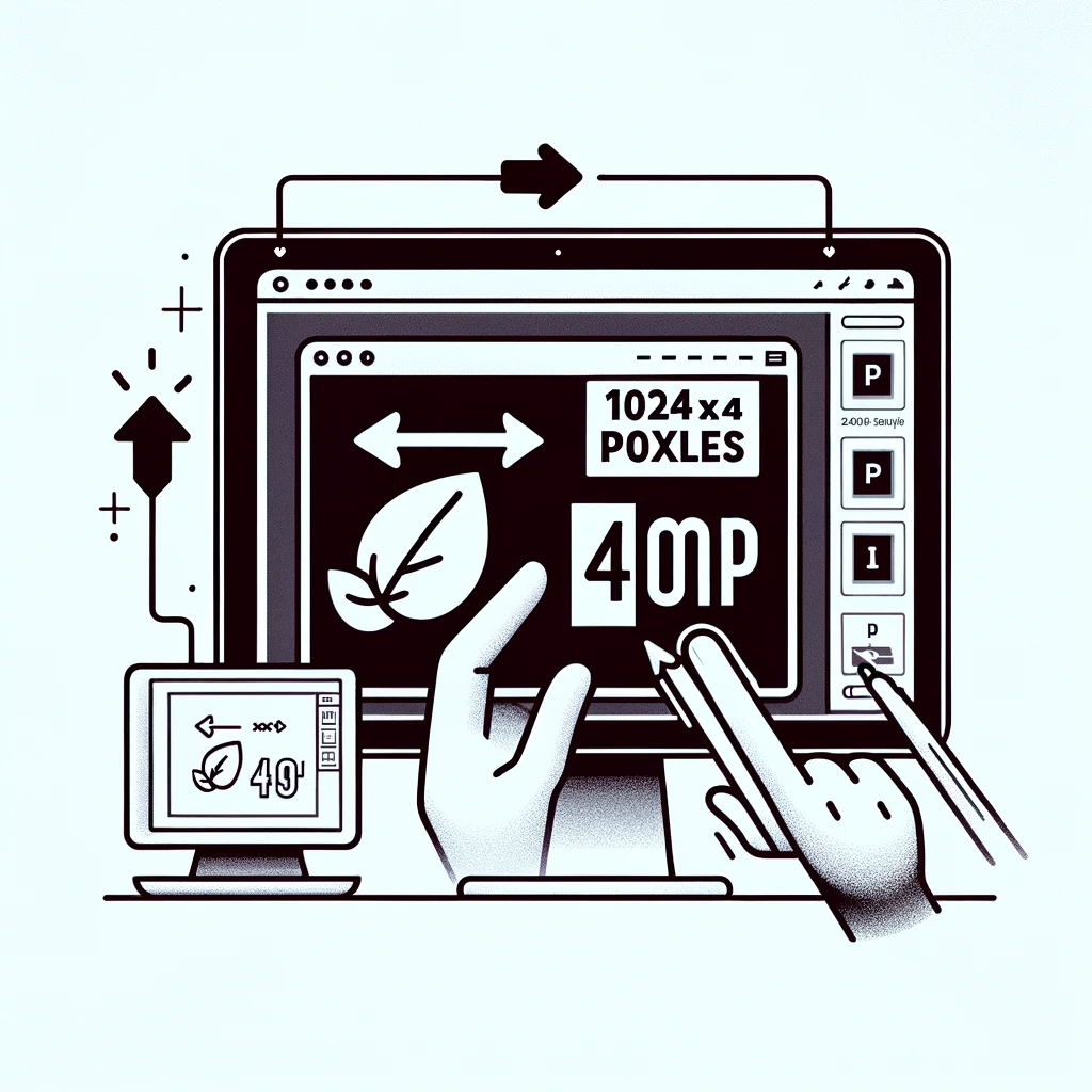 A minimalistic illustration showing the process of resizing an image in Photoshop from 1024x1024 pixels to 40MP.
