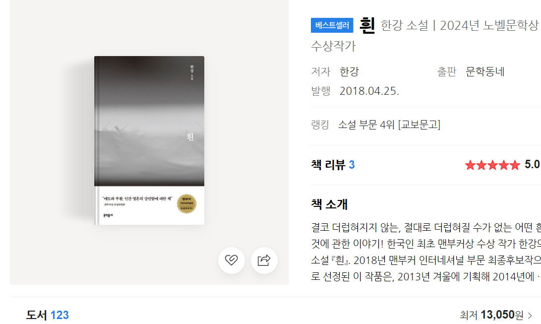 한강의 소설 '흰' 줄거리 : 삶과 죽음을 관통하는 색의 서사