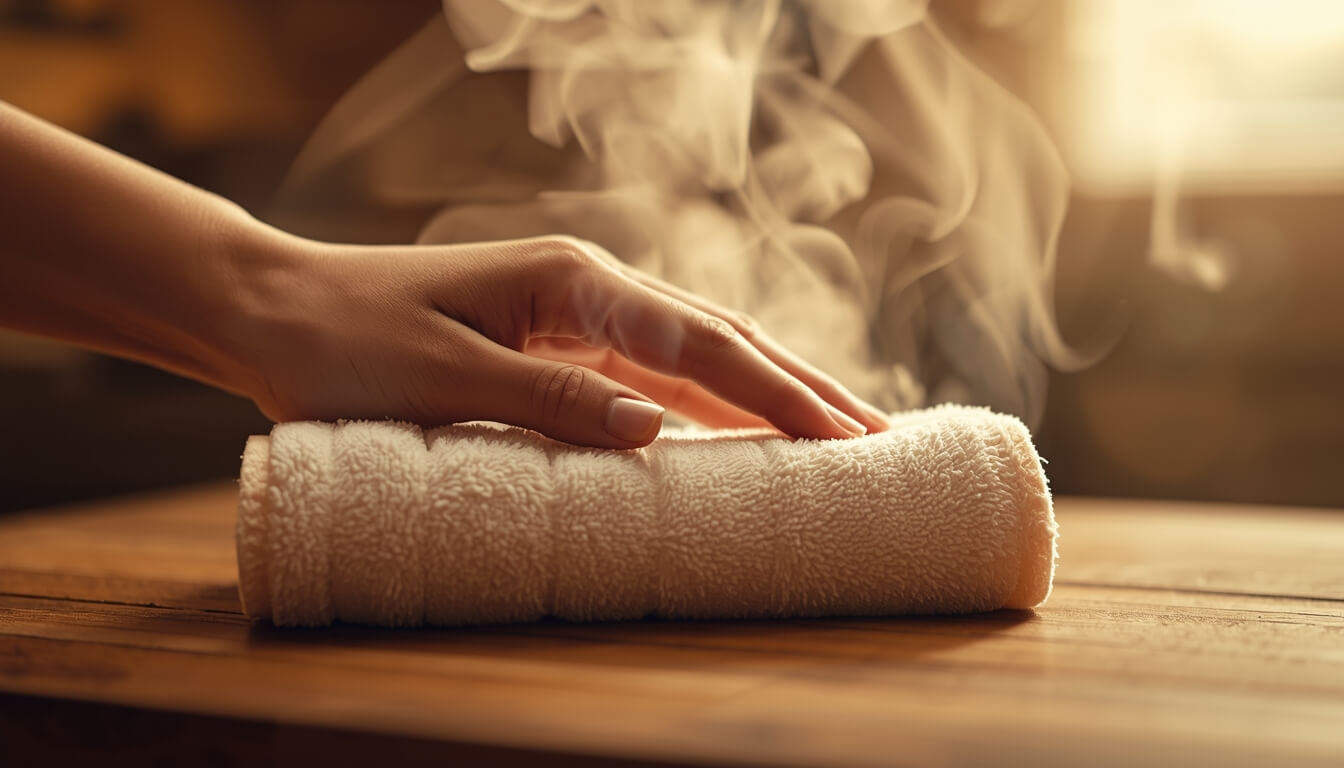 아기 코막힘 완화를 위해 준비된 따뜻한 온수건