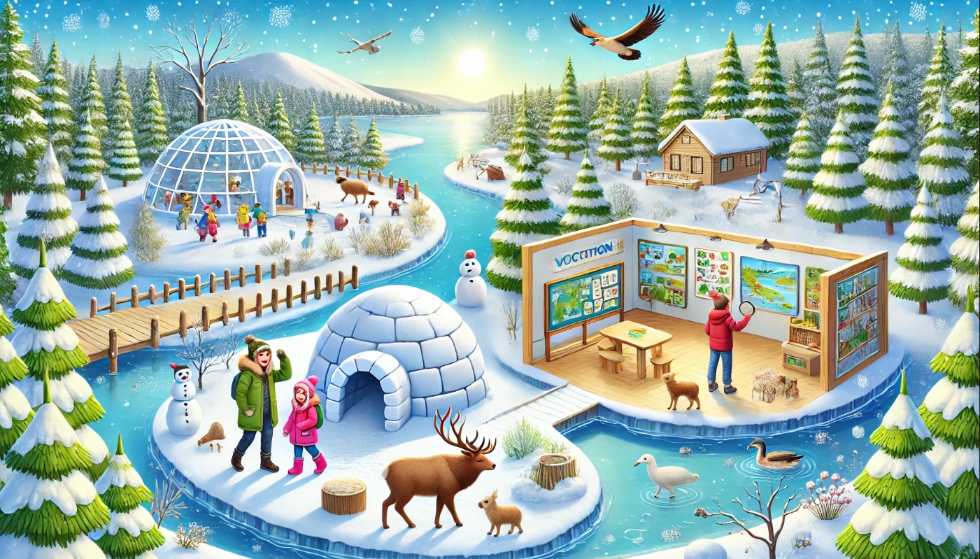 아이들 겨울방학 체험 자연 학습 등을 표현한 이미지입니다.