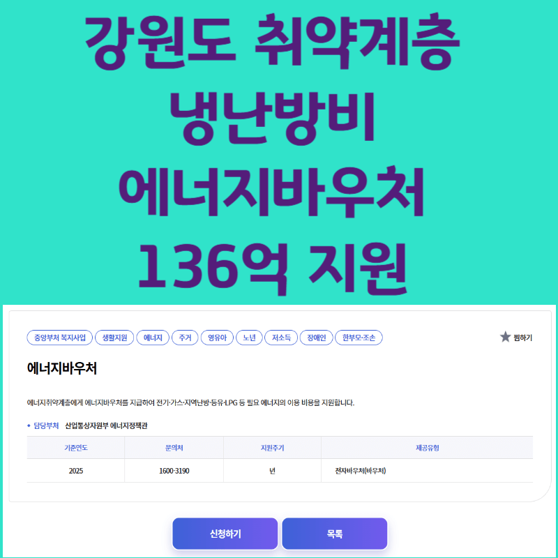 강원도 취약계층 냉난방비 에너지바우처 136억 지원