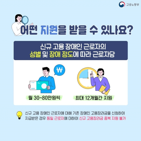 장애인 신규 고용장려금 신청방법, 지급기준, 자격요건