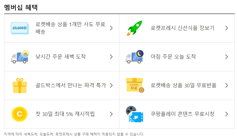 로켓와우 멤버십의 무료 배송 및 무료 반품 혜택