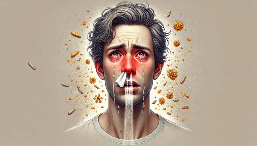 알레르기성 비염으로 힘들어 하는 사람을 그린 그림